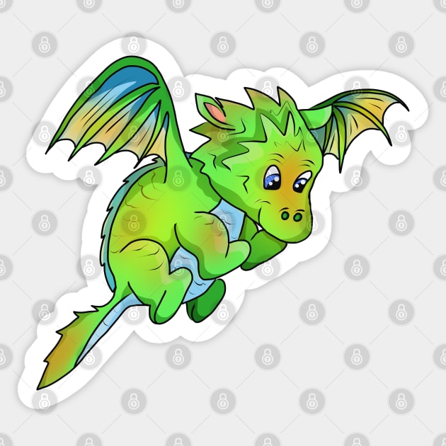 Cute Green Cartoon Flying Baby Dragon Sticker by cuisinecat